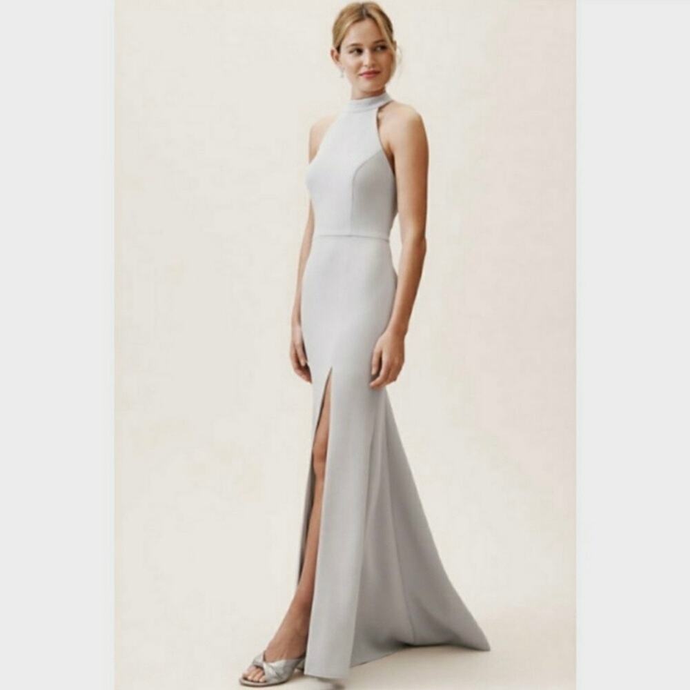 BHLDN Silver High-Neck Maxi Dress